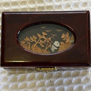 Vintage Brown Jewelry Box with Panda Design